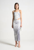 Satin Renaissance Body Print Midaxi Skirt - Off White