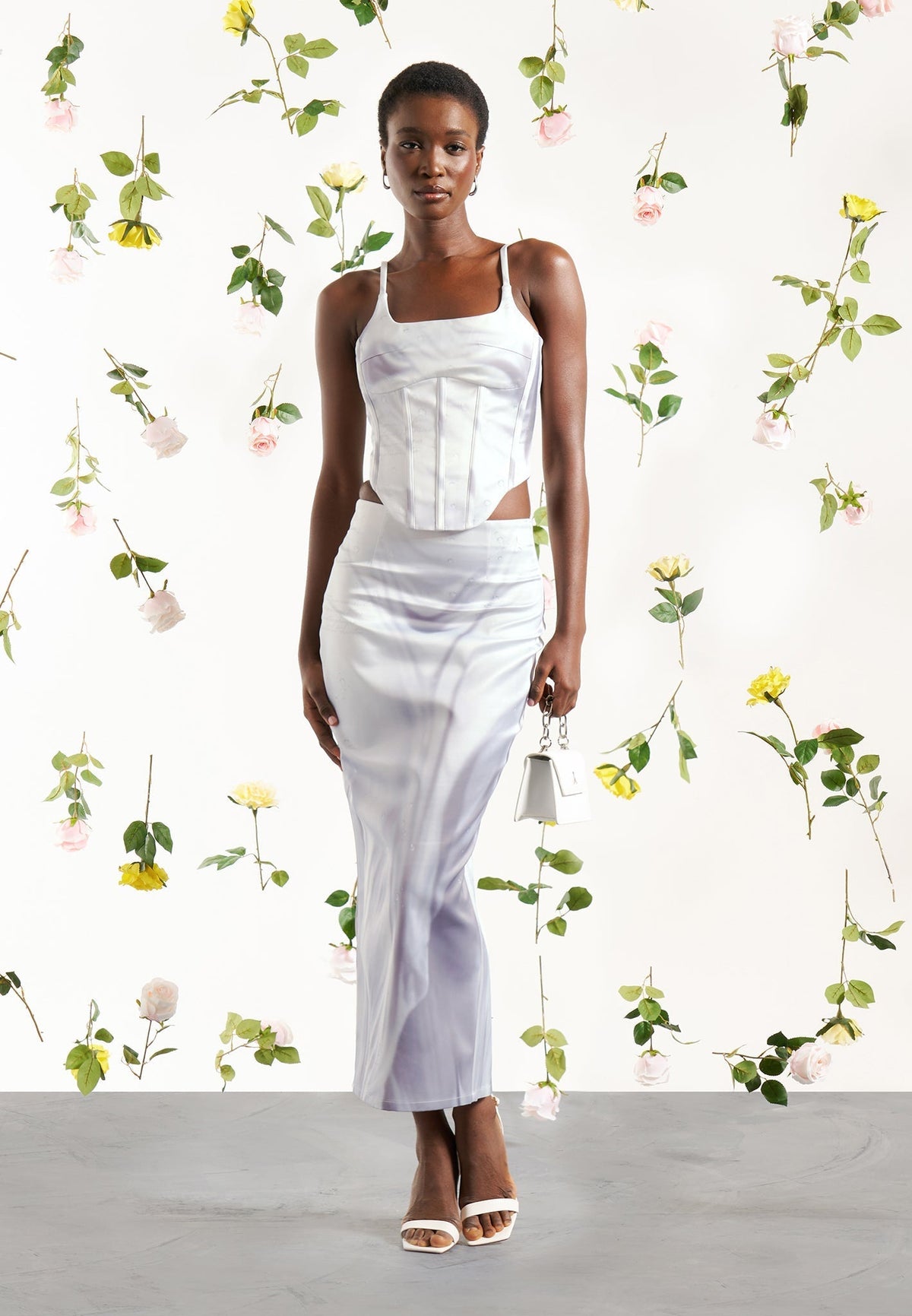 Satin Renaissance Body Print Midaxi Skirt - Off White