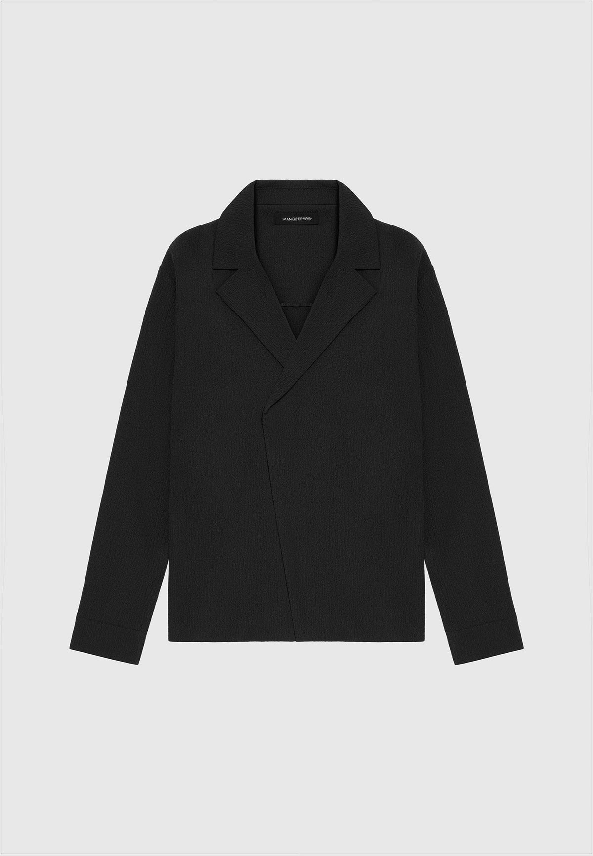 Seersucker Double Breasted Overshirt - Black