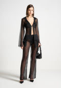 Sheer Belted Trousers - Black