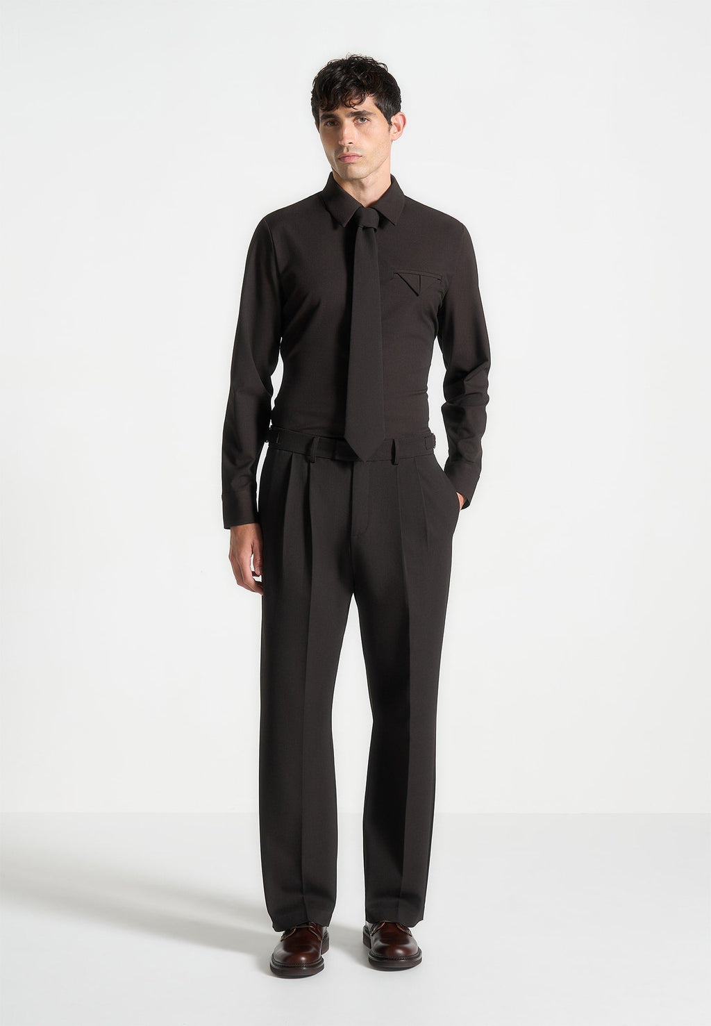 Slim Fit Tailored Stretch Shirt - Brown