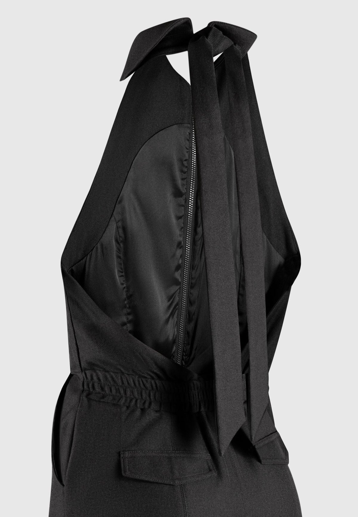 Tailored Halterneck Cargo Jumpsuit - Black