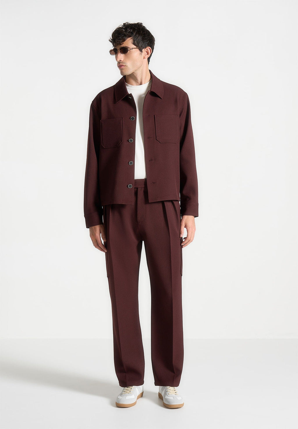 Twill Pocket Cropped Shirt - Wine Red