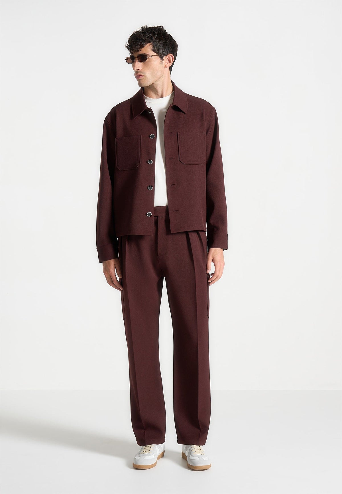 Twill Pocket Cropped Shirt - Wine Red