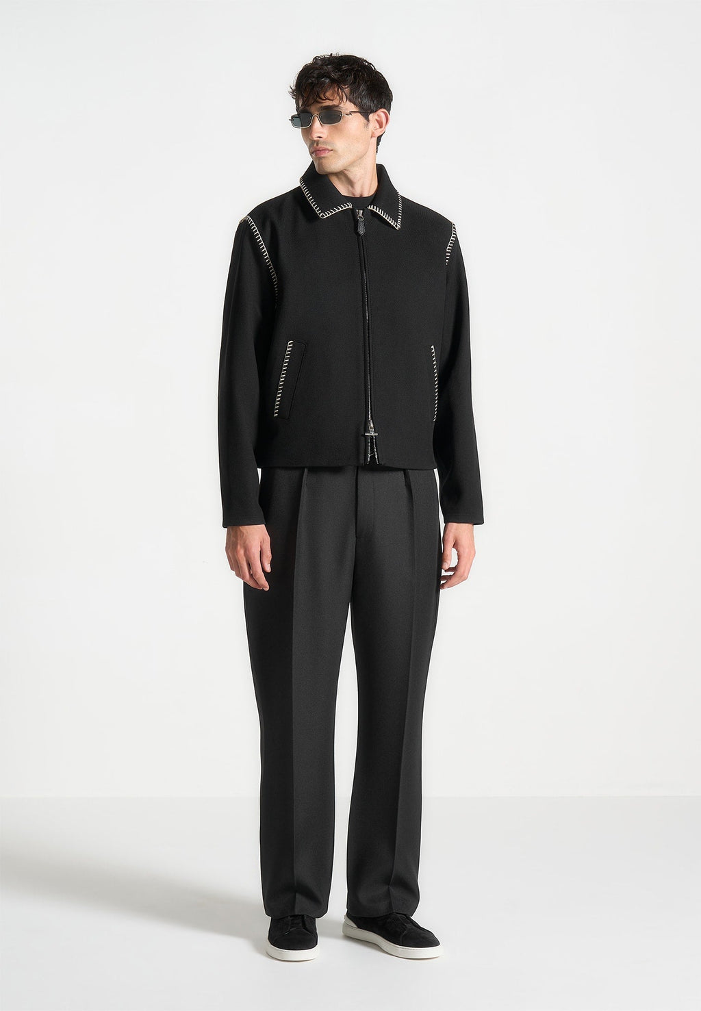 Whipstitch Twill Boxy Jacket - Black