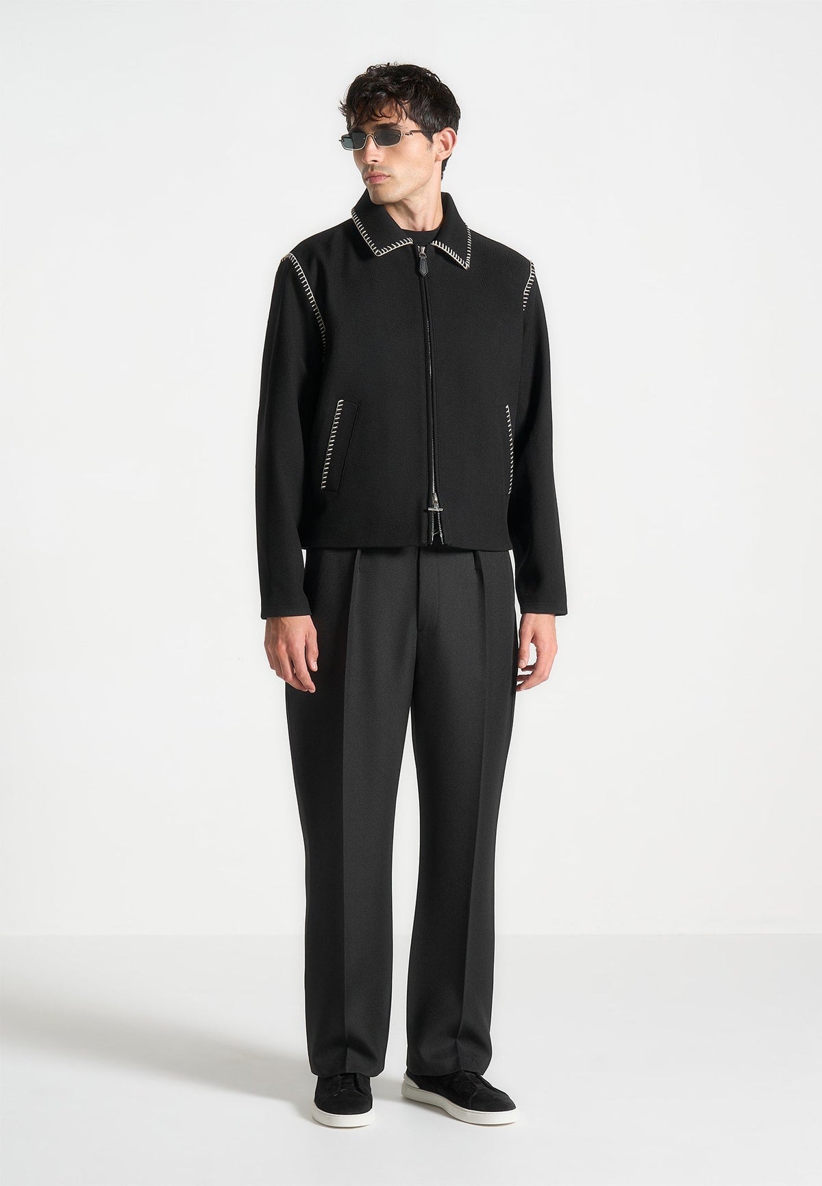 Whipstitch Twill Boxy Jacket - Black